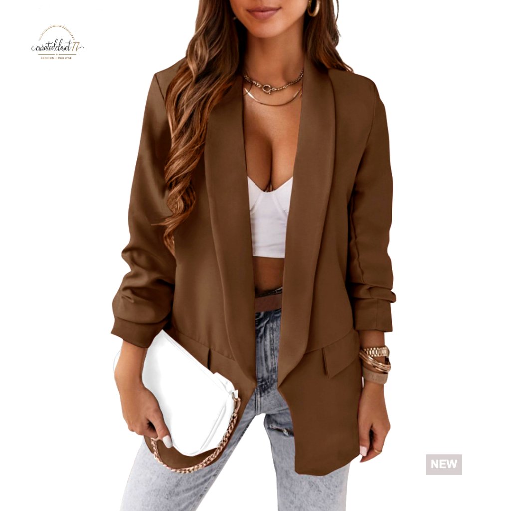 Casual Blazer Long Sleeve Open Front Work Office Suit Jacket Chic Minimal